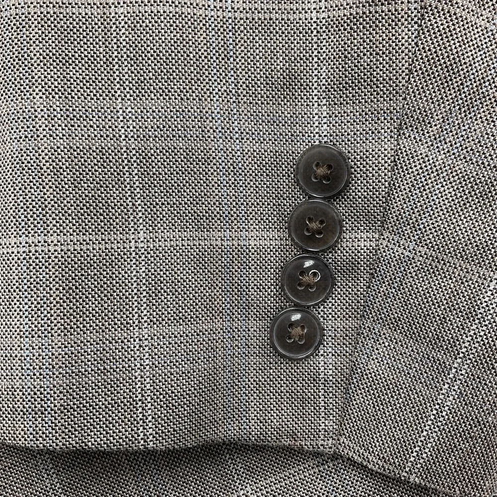 Calvin Klein Blazer Men 42R Brown Blue Plaid Quiet Luxury Classic Career Jacket